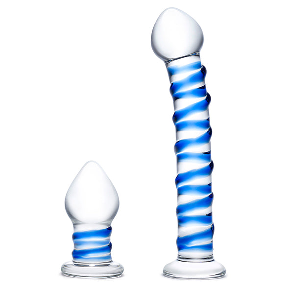 Glas – Double Penetration Glass Swirly Dildo & Butt Plug Set 2 pcs